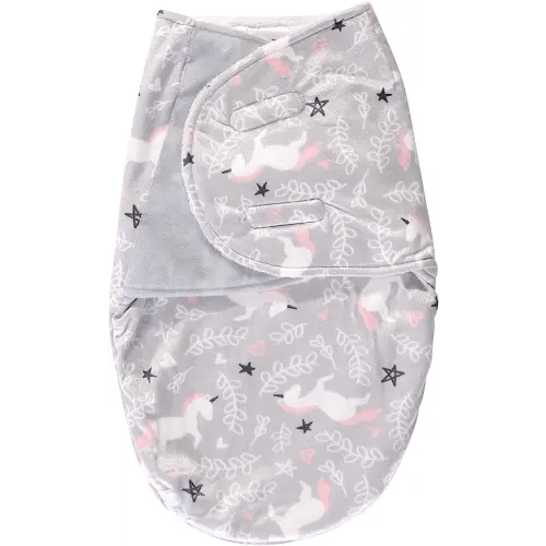 Hudson Baby Plush Swaddle Wrap Sack, Gray Unicorn, 0-3 Months