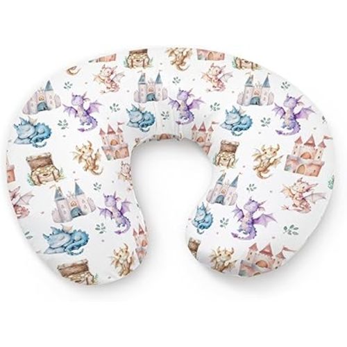 Cartoon Cute Dragon Castle Stars Leaves Pattern Nursing Pillow Cover, Unisex Removable Breastfeeding Pillowcase Slipcover for Baby Girls Boys Newborns Toddlers, Cover Only