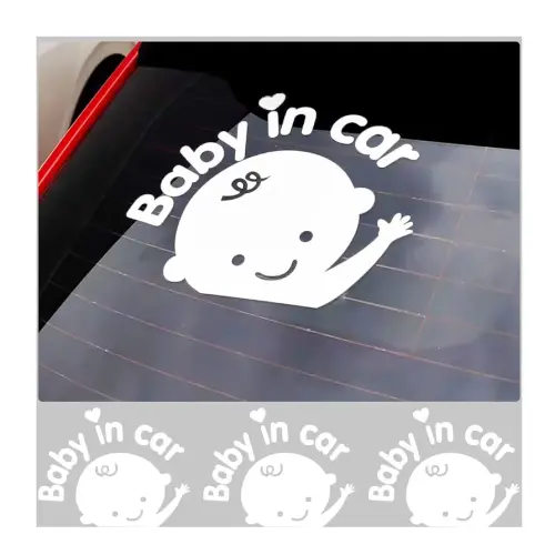 3PCS Baby in Car Decal, Cute Waving Kids in Car Night Visibility Warning Decal, Waterproof Reflective Baby on Board Sticker Safety Sign for Car, Auto Bumper Window Door Sticker Decoration (White)
