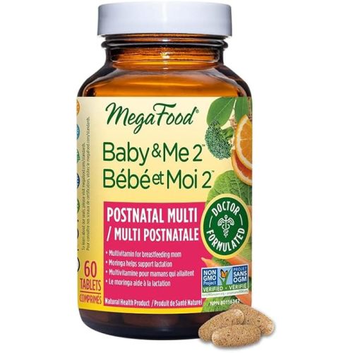 MegaFood Postnatal Vitamins for Breastfeeding Moms | Postpartum Lactation Supplement Multivitamins for Women | Vitamin C Vitamin A Choline Moringa Leaf & Iron | 60 Tablets