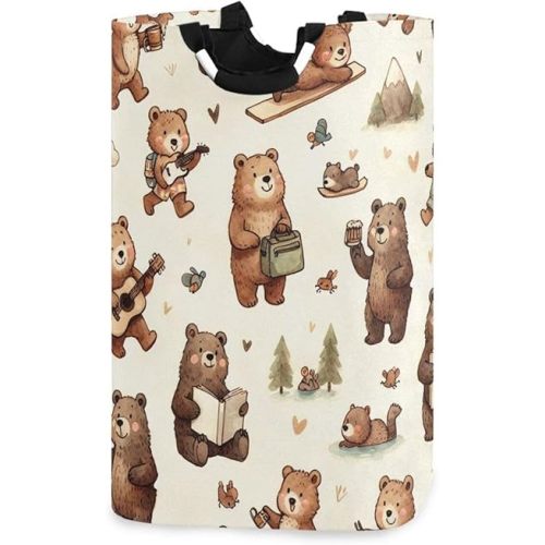 Laundry Hamper Basket Brown Bears Daily Life Collapsible Nursery Storage Bin Waterproof Clothing Baskets for Home Bedroom Bathroom Washing Room