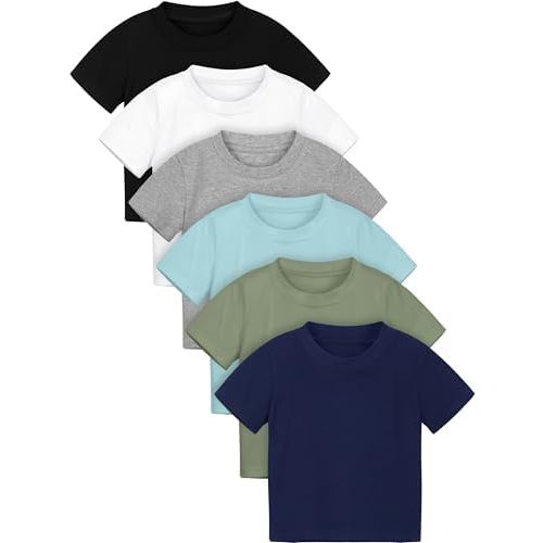 Poroka 6 Pack Baby Toddler Boys Solid Short-Sleeve Tee Shirts Infant Cotton T-Shirt with Crew Neck for Toddlers