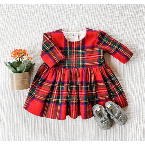 Handmade Plaid Baby Dress: Long Sleeve Cotton Tartan Dress
