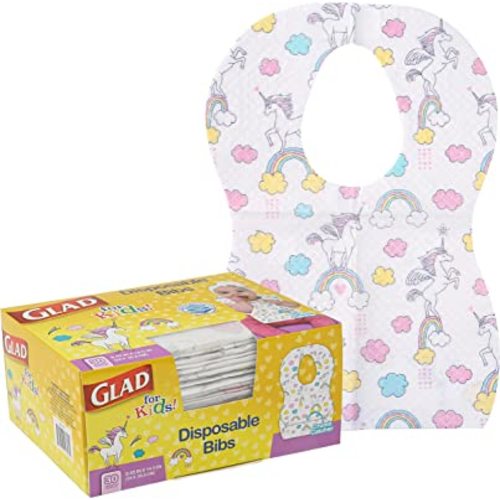 Glad For Kids Disposable Paper Bibs, 30 Ct - Disposable Bibs - Travel Bibs For Kids, Disposable Kids Bibs With Crumb Catcher