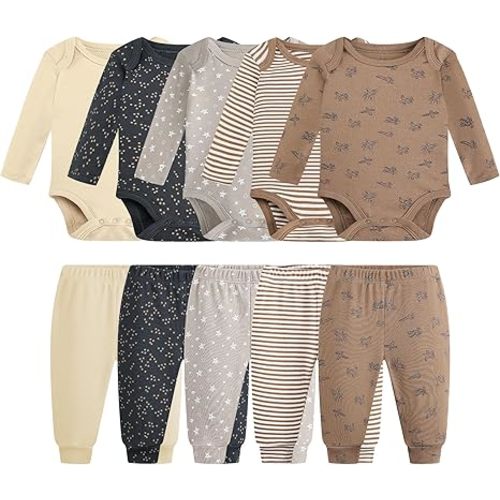 Baby Newborn Layette 10-Piece Clothing Sets Soft Cotton Bodysuits Pants Sets for Baby Boys Girls Toddler Unisex
