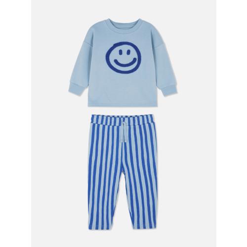0-36mths | Bouclé Smiley Face Sweatshirt and Stripe Sweatpants Set