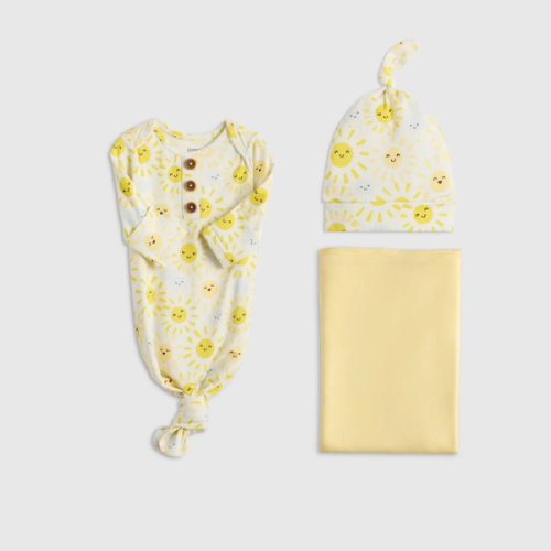 Bamboo Gown, Hat & Swaddle Set in Sunshine