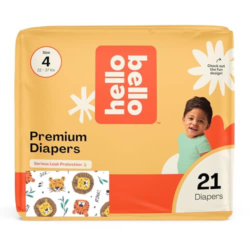 Hello Bello Diapers, Size 4 (22-37 lbs) Wild Cats, 21 Count of Premium Disposable Baby Diapers, Hypoallergenic with Soft, Cloth-Like Feel