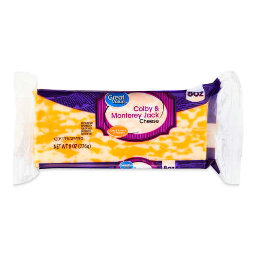 Great Value Cheese Block Colby Monterey Jack 8 oz Mild Protein Calcium