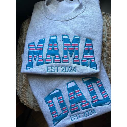 Embroidered hospital blanket Mama and Dad sweatshirt - Appliqué Mama sweatshirt - Dad Sweatshirt crewneck - personalized  de parents gift