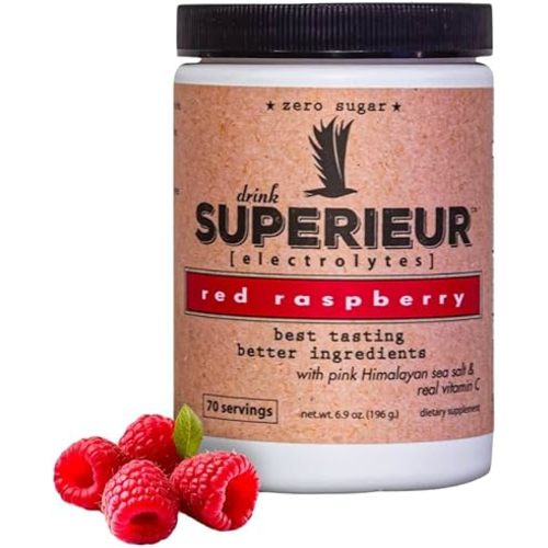 Superieur Electrolytes – Plant Based Electrolyte Supplement w/Sea Minerals for Hydration & Recovery – Keto Friendly, Non-GMO, Zero Sugar, Vegan Healthy Sports Drink Powder – Raspberry (70 Servings)
