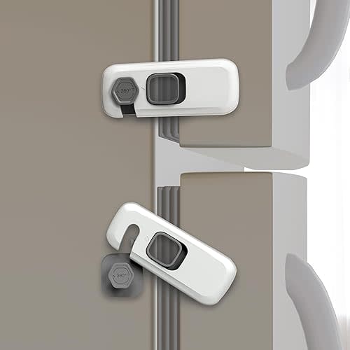 5 Pack Fridge Lock, Child Proof Refrigerator Lock, French Fridge Door Latches, Baby Safety Locks for Cabinet, Cupboard, Drawers, Oven, Closet, Strong Adhesive-Easy to Install, Grey