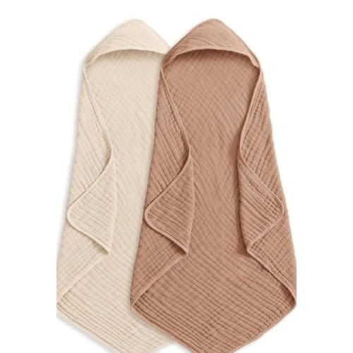 Comfy Cubs Hooded Baby Towels - 6 Layer, 100% Muslin Cotton - Large 32 x 32 Inch, Unisex