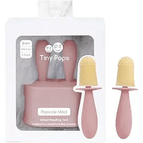 ezpz Tiny Pops (Blush) - 4 Months+ - Popsicle Mold Set with Two Wands for Infants - Baby-Led Weaning + Teething Essentials