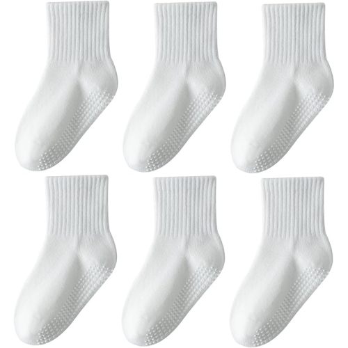 Grip Socks with Non-Slip, Unisex Baby Retro Stripe Seamless Crew Ankle Cotton Socks for Girls Boys 6 Pairs