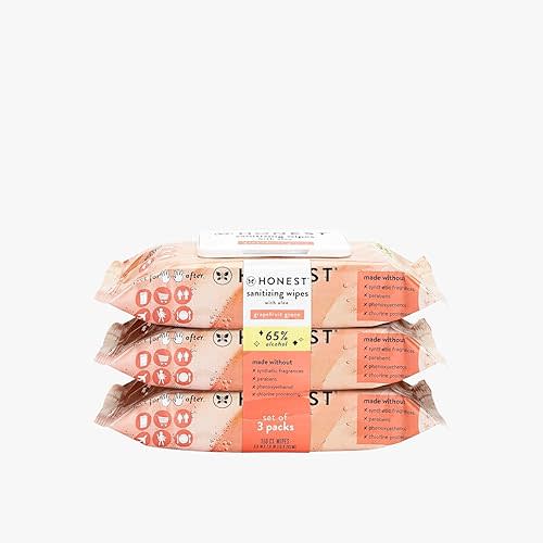 The Honest Company Sanitizing Alcohol Wipes | Kills 99% of Germs, Made With Aloe | Grapefruit Grove, 150 Count (3 Packs of 50)