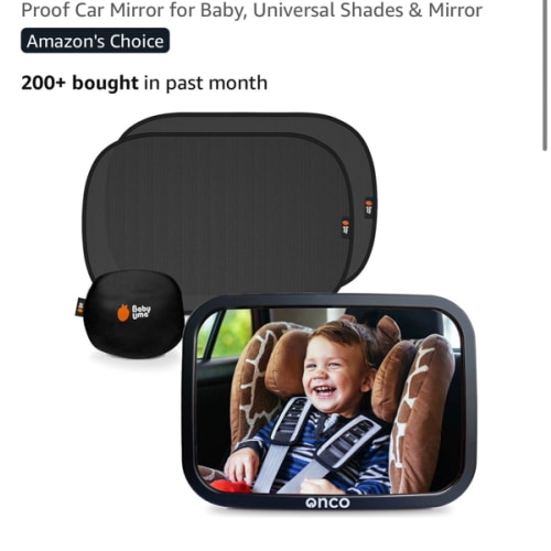 Onco Baby Car Mirror & Car Window Shades Bundle (18.9″ × 12″) - UPF 50+ Window Shade, 100% Shatter-Proof Car Mirror for Baby, Universal Shades & Mirror