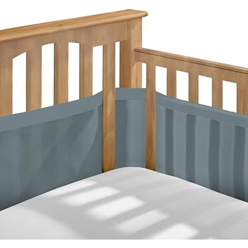 BreathableBaby Breathable Mesh Liner for Full-Size Cribs, Deluxe 4mm Mesh, Blue Haze (Size 4FS Covers 3 or 4 Sides)