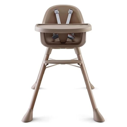 HARPPA 2 in 1 Baby High Chair for Babies and Toddlers, Convertible High Chairs with Removable Double Tray, Waterproof PU Seat Cushion, Anti-Slip Footrest and 5-Point Harness for 6–36 Months, Beige