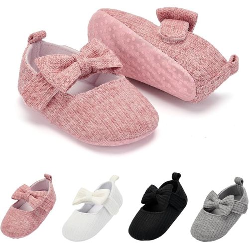 BACSAC Baby Girls Mary Jane Flats with Bow Soft Sole Non-Slip Crib Shoes Infant Toddler First Walkers Princess Dress Shoes