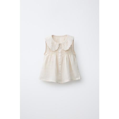 100% LINEN LACE COLLAR BLOUSE - Ecru | ZARA United States