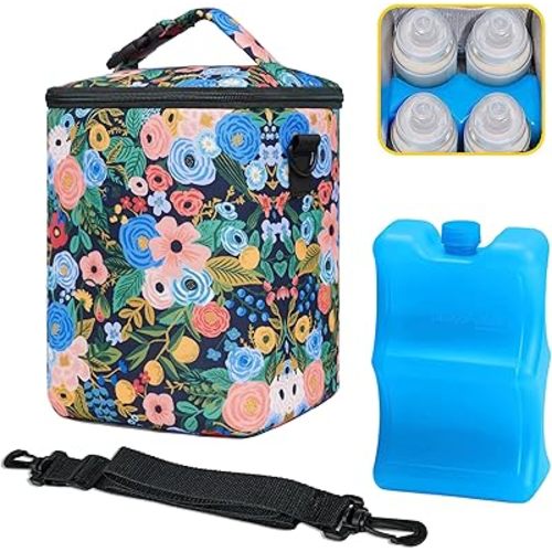 Breastmilk Cooler Bag with Ice Pack Fits 4 Baby Bottles Up To 9 Ounce Insulated Baby Bottle Bag Breast Milk Cooler on the Go with Strap Cooler Bag for Nursing Mom Daycare or Travel