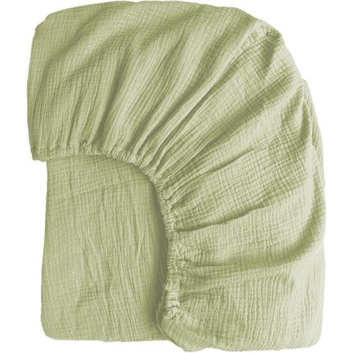 100% Muslin Cotton Sage Green Fitted Sheet Twin Only with 16" Deep Pocket