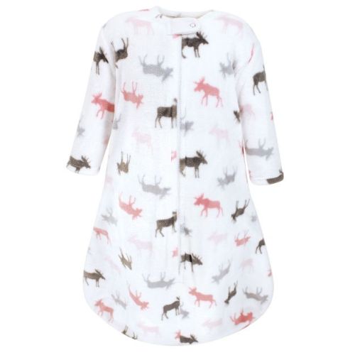 Hudson Baby Infant Girls Plush Sleeping Bag, Sack, Blanket, Long-Sleeve Pink Moose, 6-12 Months