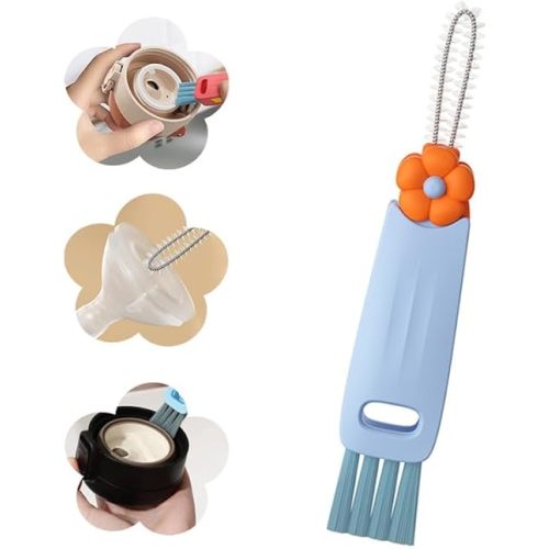 Moonboat 3 in 1 Cup Lid Cleaning Brush, 2024 New Portable Crevice Cleaning Brush Set for Baby Bottle Gap Tight Spaces Cup, Rotatable Cup Lid Cleaner Cup Mouth Scrubber, A-blue