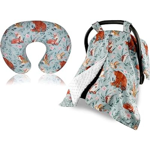 Nursing Pillow Covers & Minky Carseat Canopy, Baby Carseat Cover,Breastfeeding Pillow Cover, Woodland Animals