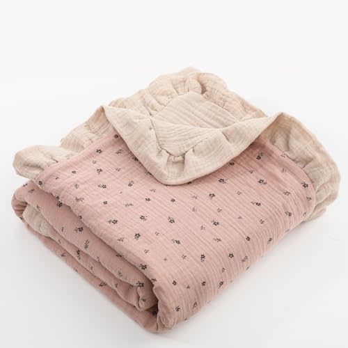 Muslin Toddler Blanket 43"x43" - 100% Cotton Super Soft Crib Blanket for Baby, Infant, Toddler & Baby Girl,Lightweight Nursing Cover & Breathable Stroller Blanket,Floral Design (Brown)