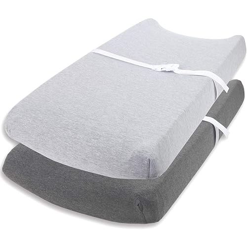 Cuddly Cubs Changing Pad Covers – 2 Pack – Snuggly Soft Plush Cotton Changing Table Covers for Boy, Girl – Fits Perfectly on Summer Infant and Other 16 x 32 Baby Changing Table Pads – Heather Grey
