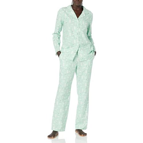 Amazon Essentials Womens Flannel Long-Sleeve Button Front Shirt and Pant Pajama Set