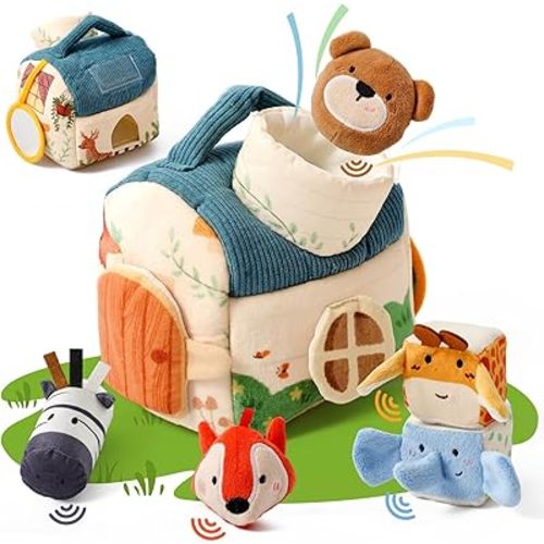 Youuys Baby Toys 6 -12 Months - Jungle Soft Stuffed Animal Set with Rattle, Crinkle Paper, Squeaker, Mirror - Toddlers Sensory Montessori Toy for 6 Month Old Babies, 1-3 Year Old Boy Girl Gifts
