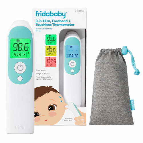 Frida Baby Quick Read 3-in-1 Digital Thermometer for Ear, Forehead & Bottle Temperature, Infant & Kid Safe, 2 Piece Set