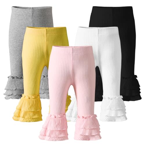 Dalukit Newborn Toddler Baby Girl Pants Leggings Ribbed Straight Flare Infant Girl Pants Leggings Bell Bottoms 5 Packs