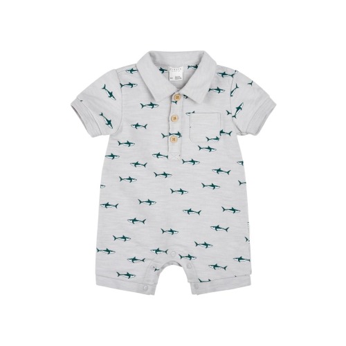 Shark Print Cotton Polo Romper