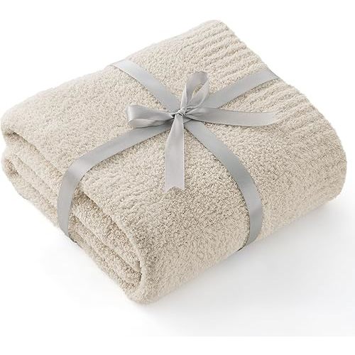 Bedsure Beige Knit Twin Blanket for Couch - Super Soft Cozy Fluffy Throw Blanket, Lightweight Warm Knitted All Season Blankets for Bed Sofa, Mothers Day, Birthday Gifts for Women Men, 60x80 Inches