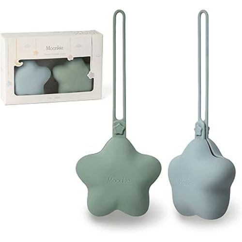 Moonkie Silicone Pacifier Holder Case, Cute Portable Pacifier Storage Case, 2 Pack