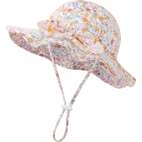 Baby Girl Sun Hat Toddler Beach Hats with UPF 50+ Protective Infant Summer Hat with Wide Brim Baby Girls Bucket Hat