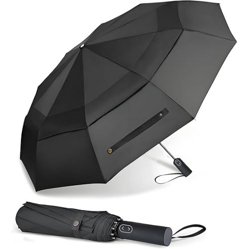 MRTLLOA 49/54/62 Inch Large Folding Golf Umbrella, Oversize Double Canopy Vented 10 Ribs Windproof Compact Travel Umbrellas for Rain