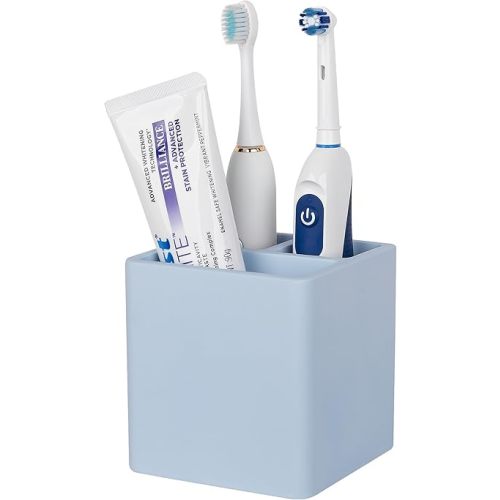 Diatomite Toothbrush Holders for Bathrooms, Electric Toothbrush and Toothpaste Holder 3 Slots Tooth Brush Organizer for Bathroom Countertop, Shower, Vanity - Blue