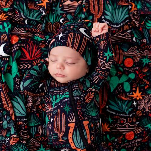 Bamboo Footie Zipper Baby Pajama - Desert Cactus Midnight Bamboo Onesie Sleeper - Mama I Wished for You Affirmation – Raising Mama