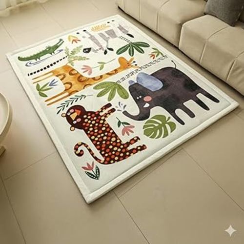 Animals Baby PlayMat Rug Extra Thick 3.5CM | Cloudsoft Coral Velvet Crawl Memory Foam Floor Mat | Anti-Spill | Anti-Slip | Toddlers Infants Kids Children | 60"x80" | Tummy Time | Padded Yoga Rug