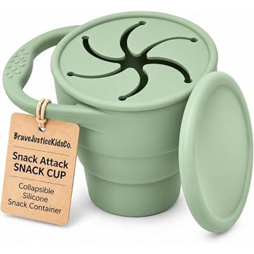 Toddler Snack Container - Silicone Snack Cup With Lid (Mint Green)