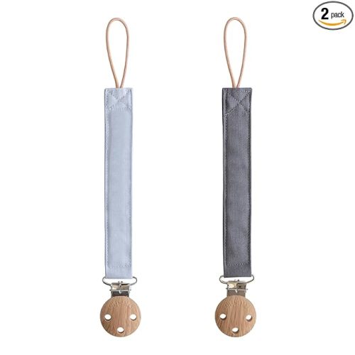 mushie Linen Baby Pacifier Clip Holder | Soft Fabric Strap, 2-Pack (Powder Blue/Deep Sea)