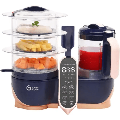 Babymoov Duo Meal Station XL, 6 in 1 Food Processor with Steamer, Multi-Speed Blender, Warmer, Defroster & Sterilizer (Nutritionist Approved), pink