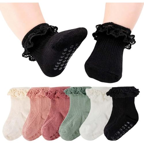 Baby Girl Anti Slip Grip Socks Cute Frilly Ruffle Ankle Socks Soft Breathable Cotton Non Skid Newborn Infants