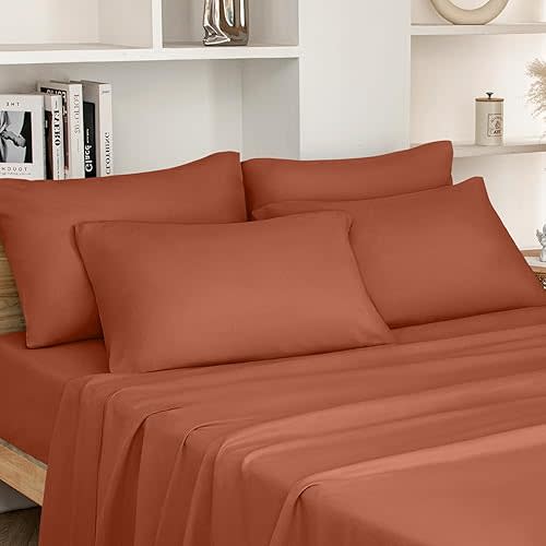 HOMEIDEAS Full Size Terracotta Bed Sheets - 6 Piece Set (Burnt Orange) - Extra Soft Brushed Microfiber 1800 Bedding Rust Sheets, Deep Pocket, Wrinkle & Fade Free