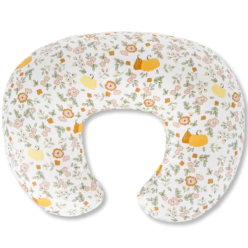 Ergonomic Nursing Pillow for Breastfeeding & Bottle Feeding, Breastfeeding Pillow to Reduce Back Neck Strain, Suitable for Breastfeeding Mom & Baby, Washable Cotton Cover(Flower Beige)